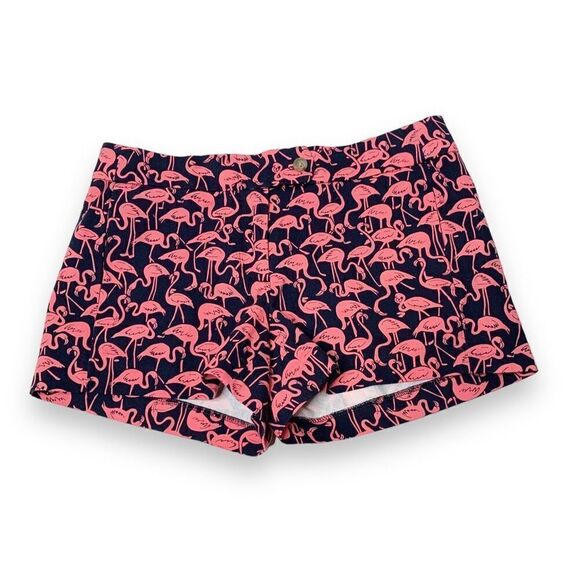 J. Crew Factory Pink Flamingo Print Navy Chino Shorts Women’s Size 0 - Picture 1 of 8